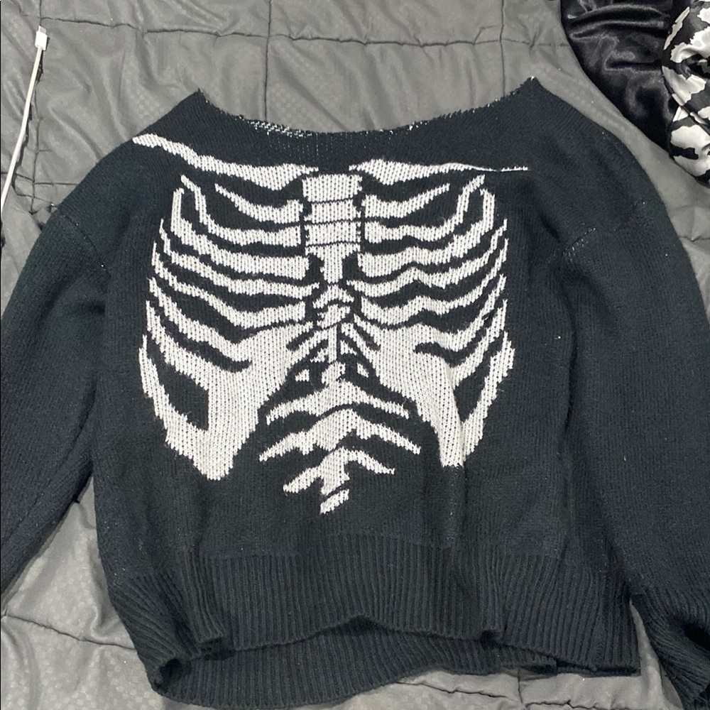 Skeleton Print Black Sweater